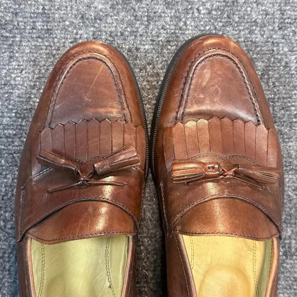 Chaps Brown Leather Tassel Loafers Kiltie Moc Toe Slip On Dress Shoes Size 10